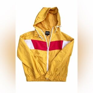 Womens Vintage Yellow Windbreaker Jacket with Red & White Stripe